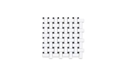 Bianco Dolomite Marble Basketweave with Black Dot