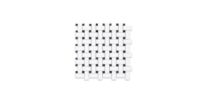 Bianco Dolomite Marble Basketweave with Black Dot