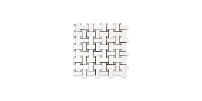 Bianco Dolomite Marble Basketweave with Blue Dot