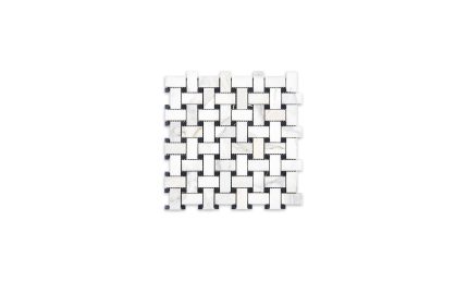 Calacatta Gold Marble Basketweave with Black Dot