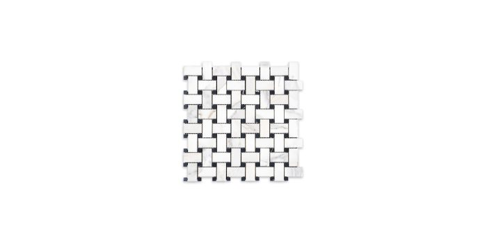 Calacatta Gold Marble Basketweave with Black Dot