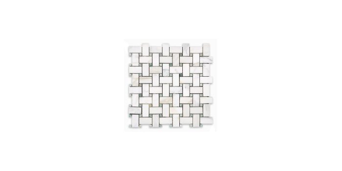 Calacatta Gold Marble Basketweave with Green Dot