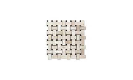 Crema Marfil Marble Basketweave with Brown Dot