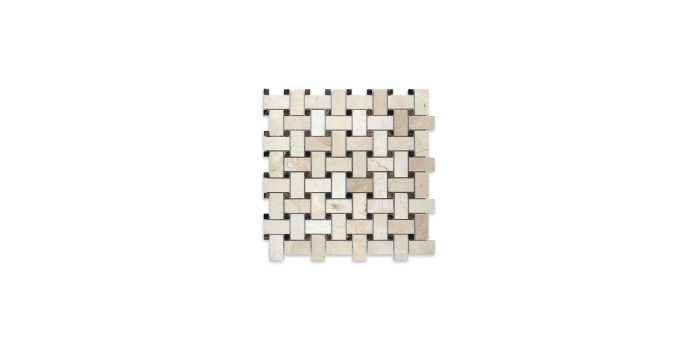 Crema Marfil Marble Basketweave with Brown Dot