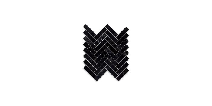 Negro Marquina Marble Herringbone 1″ X 4″