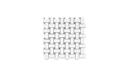 Thassos White Basketweave with Blue Dot