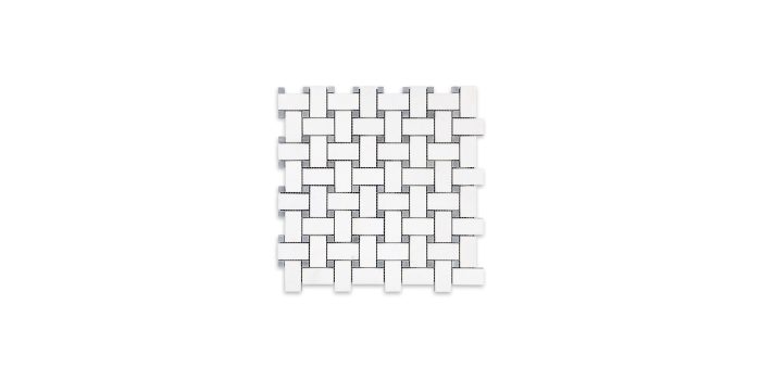 Thassos White Basketweave with Blue Dot