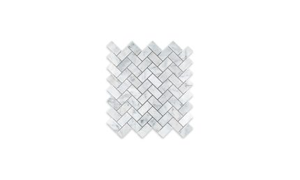 White Carrara Marble Herringbone 1″ X 2″