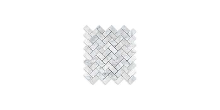 White Carrara Marble Herringbone 1″ X 2″