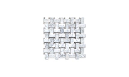 White Carrara Marble Basketweave Grey Dot