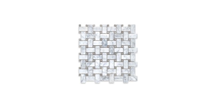 White Carrara Marble Basketweave Grey Dot