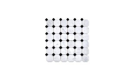 White Carrara Marble Octagon with Black Dot