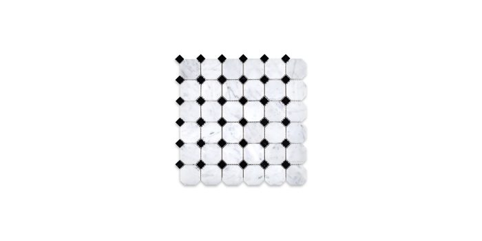 White Carrara Marble Octagon with Black Dot